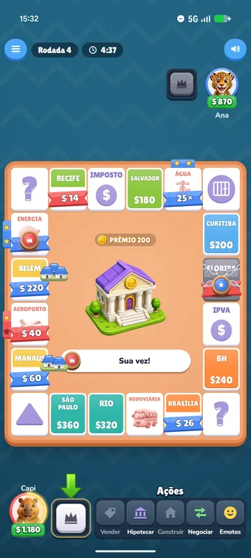 Partida de 2 jogadores no tabuleiro de 20 casas